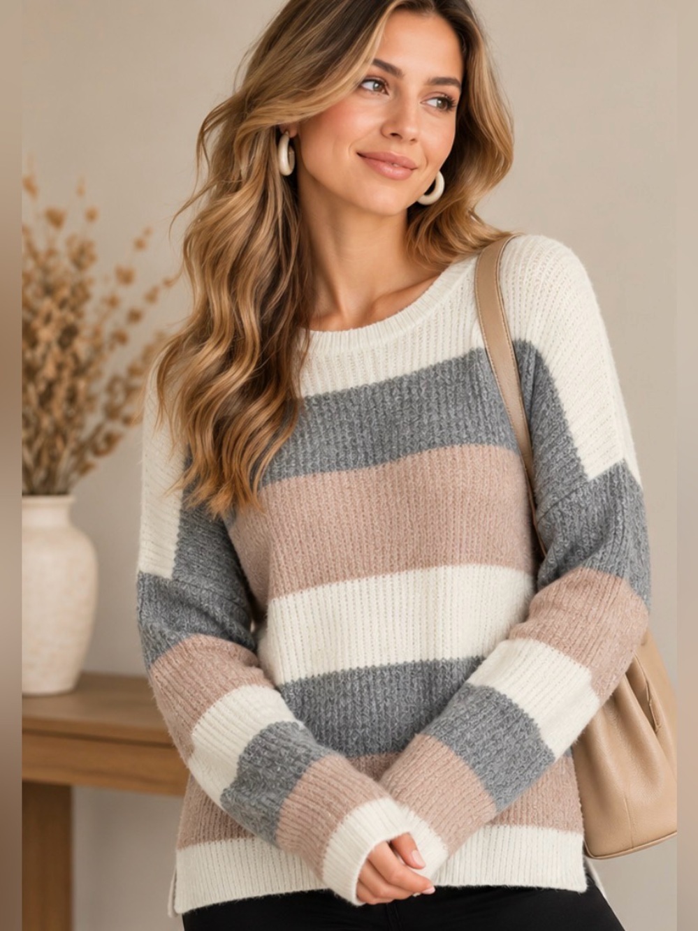 Lulus Come Get Cozy Ivory Multi Striped Knit Sweater White - Size XS